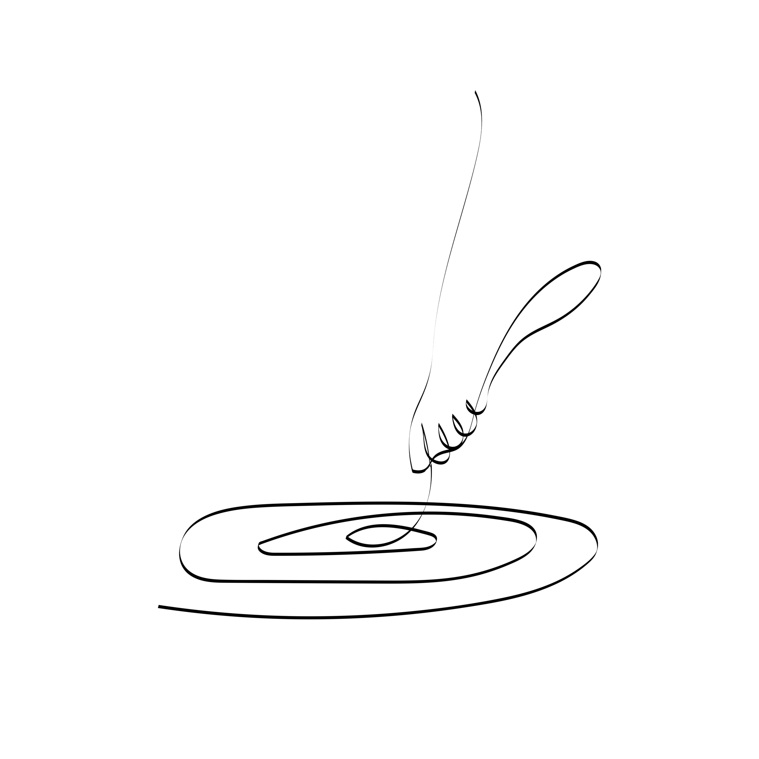 Minimal line art illustration of a hand drawing a continuous spiral line