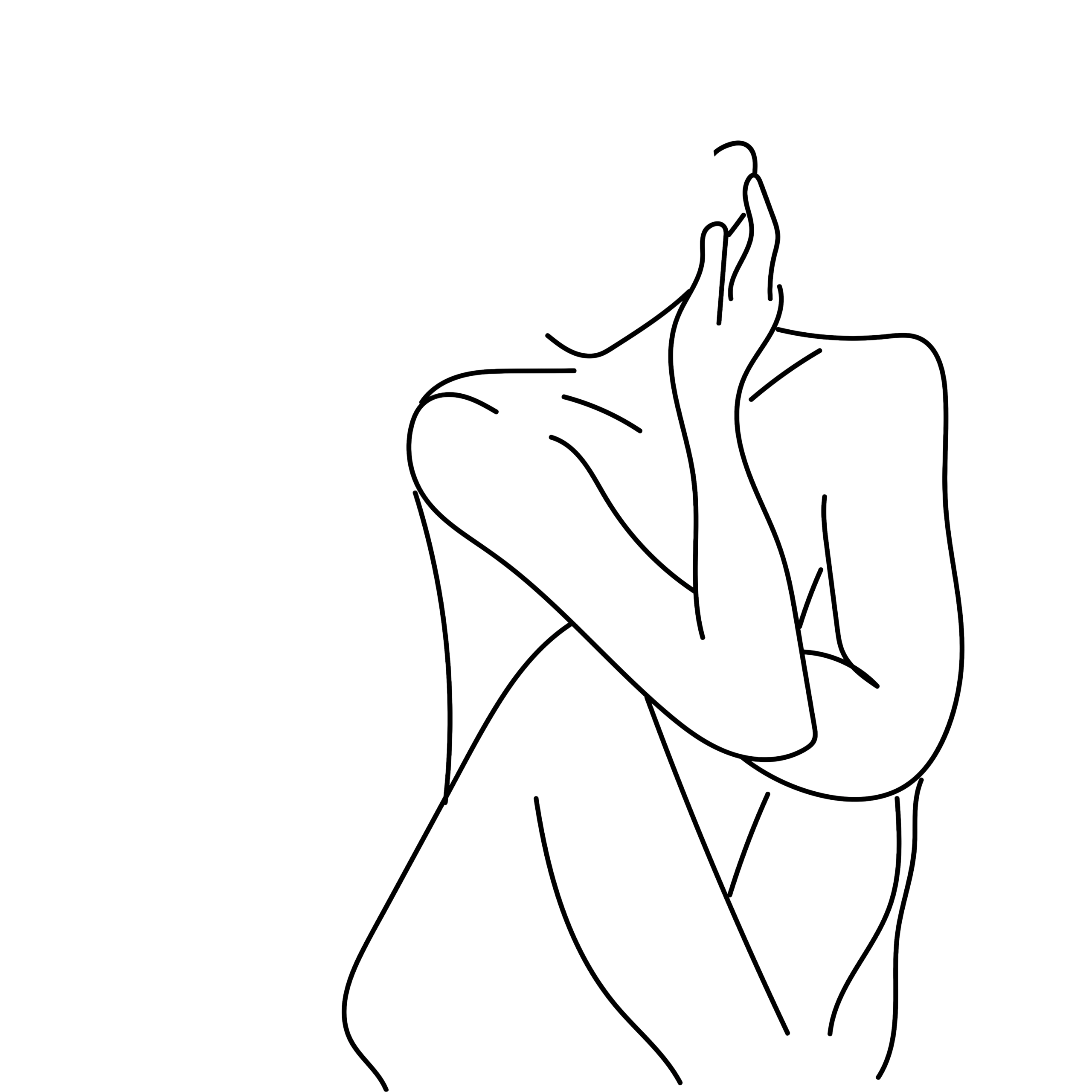 Minimal line art illustration of a seated feminine figure in an introspective posture