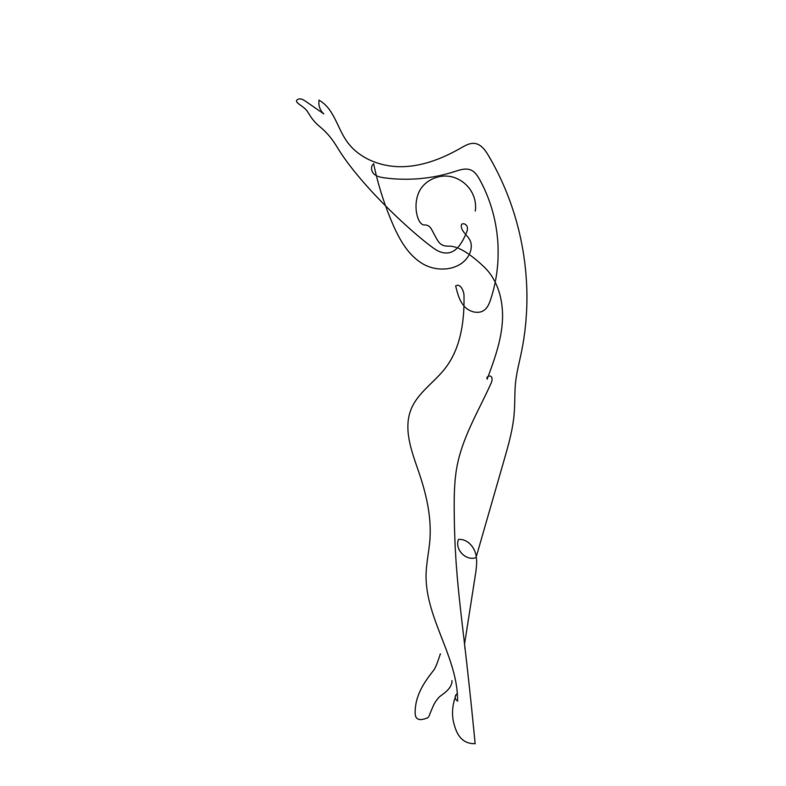 Minimal line art illustration of a feminine figure in an expressive body posture