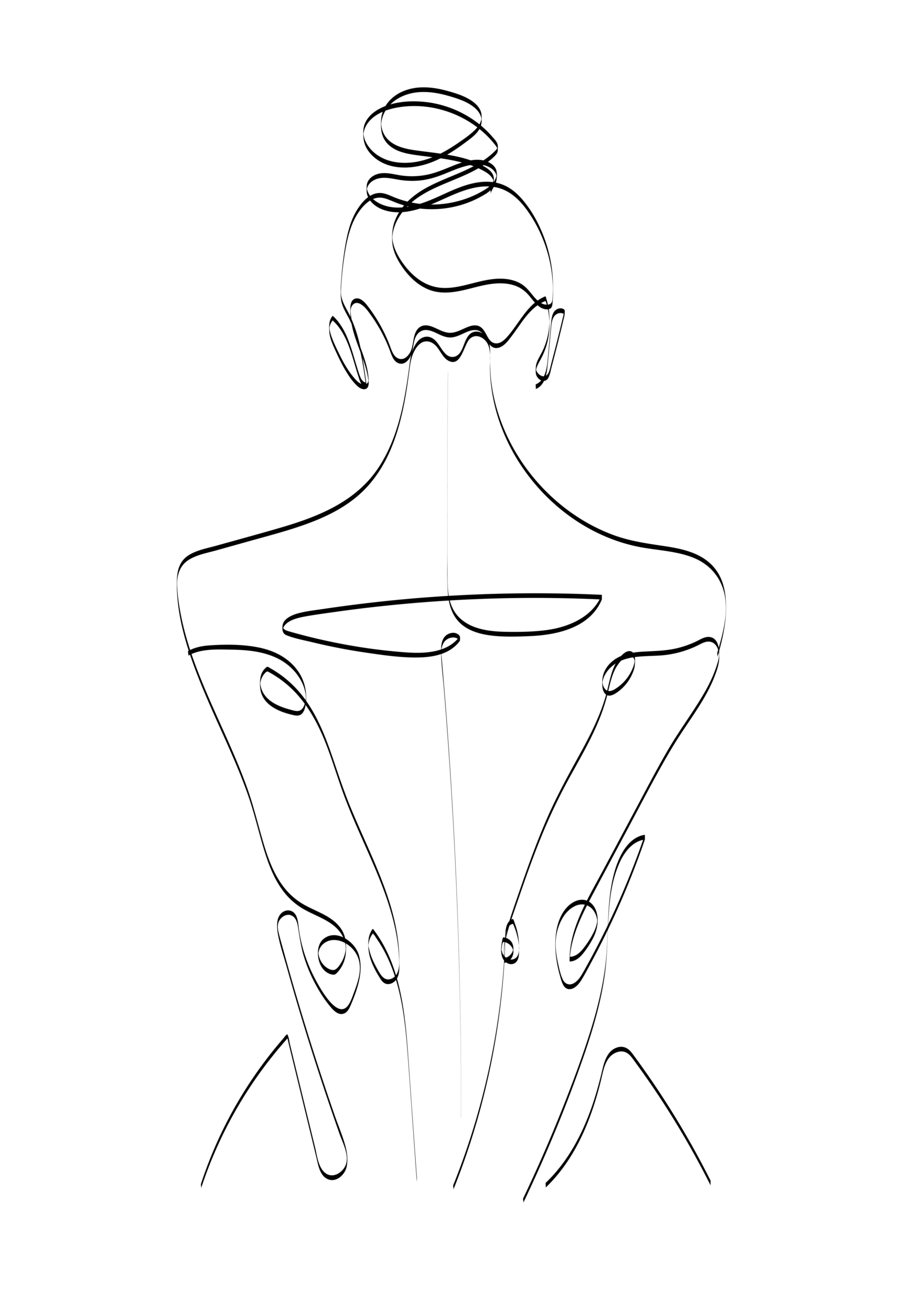 Minimal line art illustration of a seated feminine figure in a meditative posture